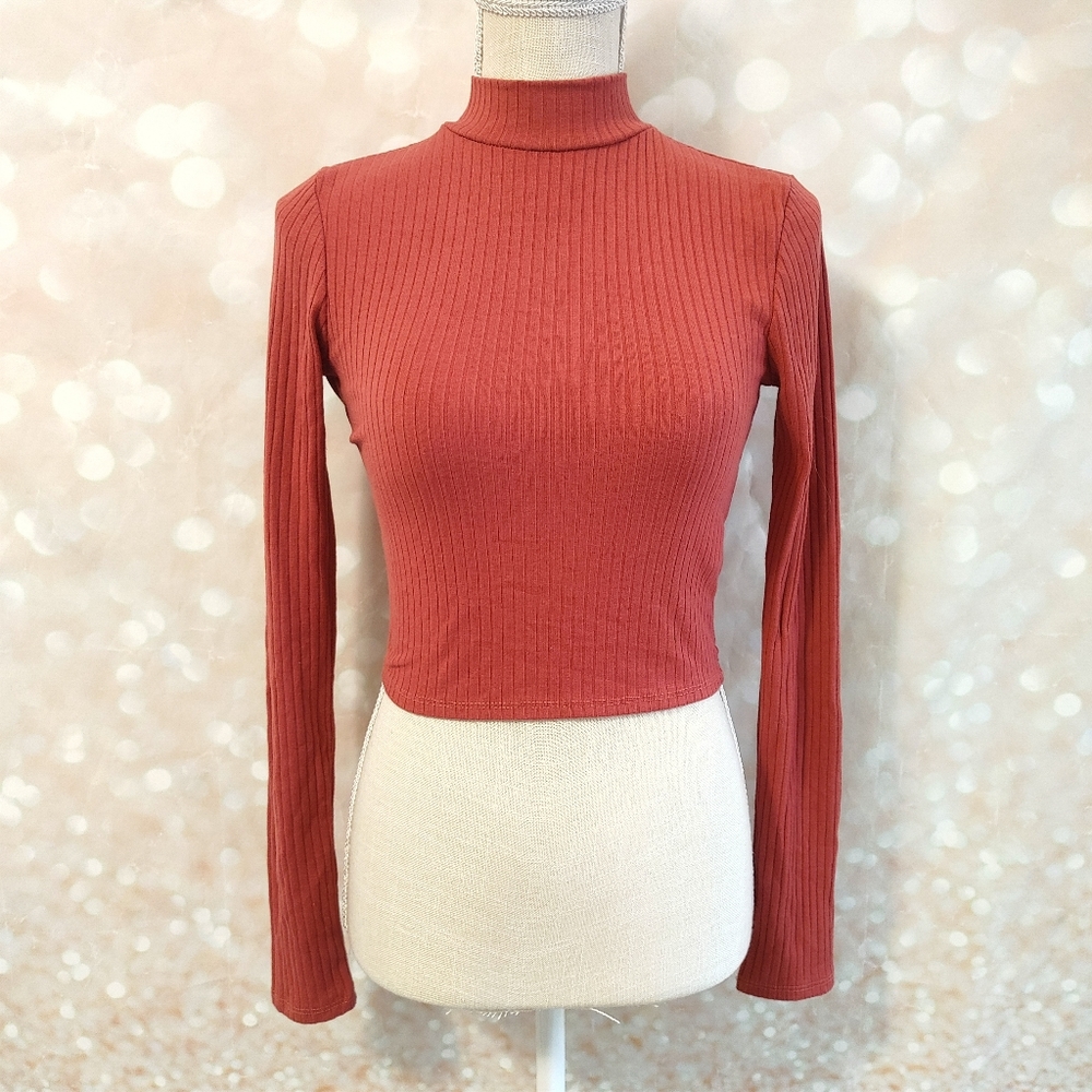 Forever21 Coral Cropped Open Back Turtle Neck